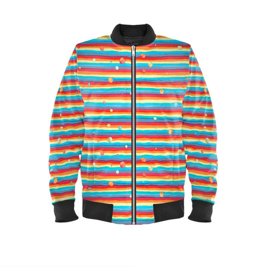 Ladies Bomber Jacket - Rainbow Splash on Stripes