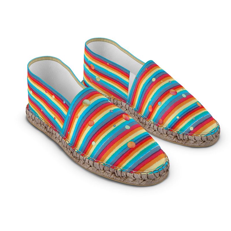 Espadrille Shoes - Rainbow Splash on Stripes