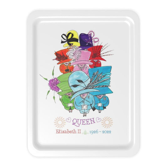 Rectangular serving tray - QEII commemorative with rainbow Queens