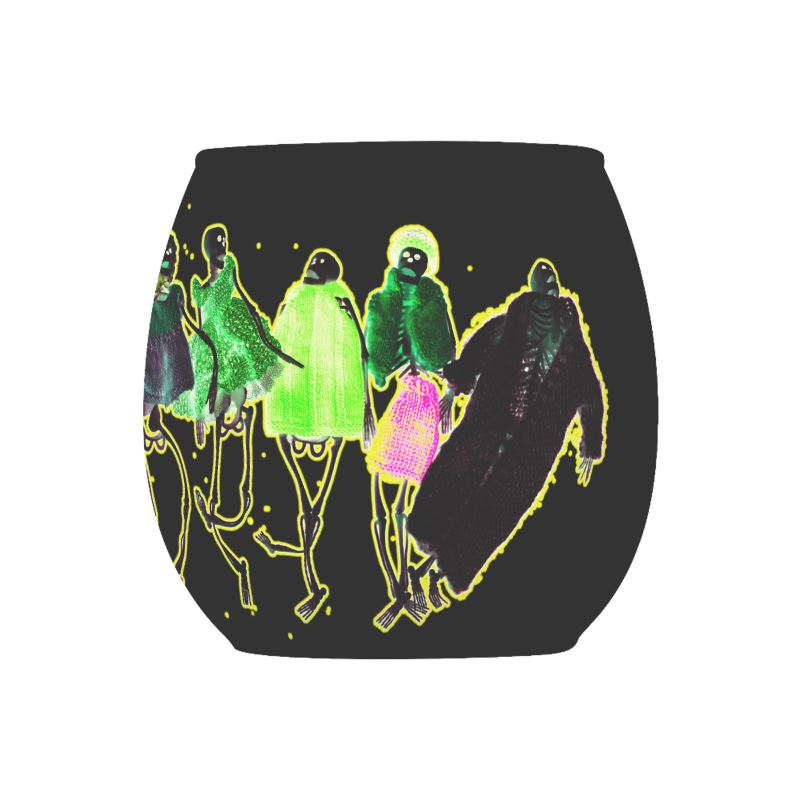 Glass Tea light Holder - Green Halloween Party Skeletons