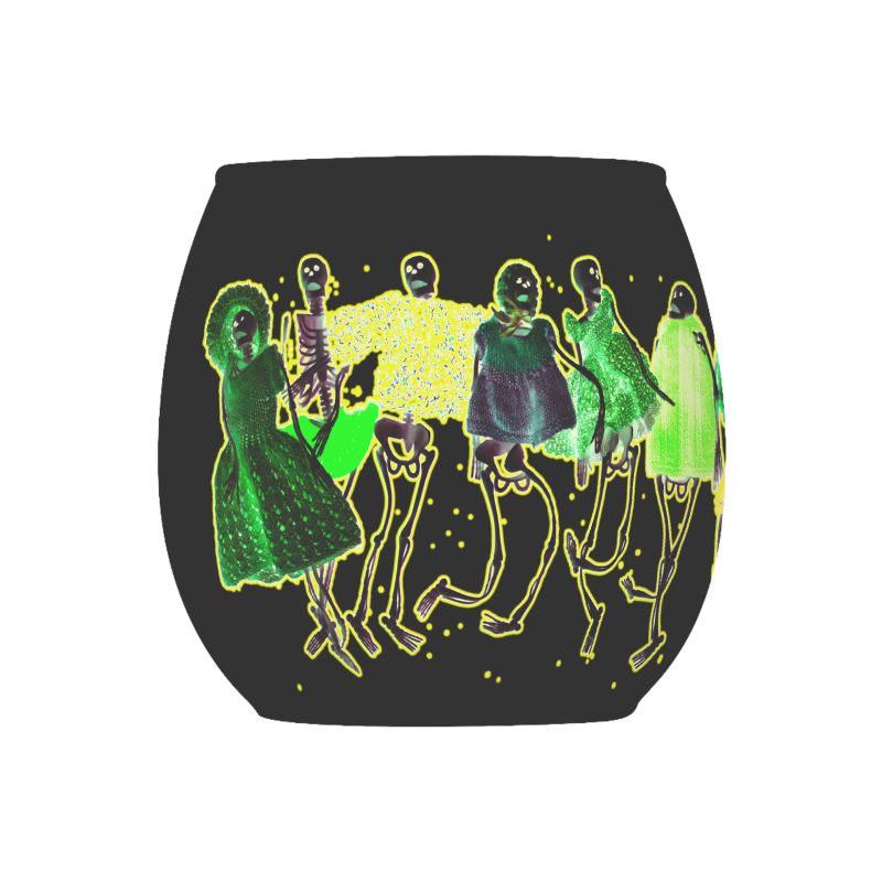 Glass Tea light Holder - Green Halloween Party Skeletons
