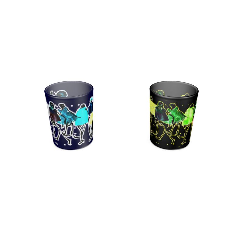 Round Shot Glass 2 Set - Green Halloween Party Skeletons
