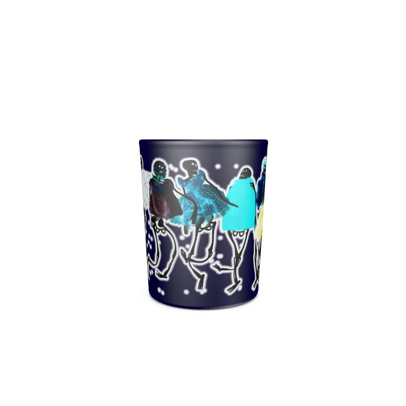 Round Shot Glass 2 Set - Green Halloween Party Skeletons