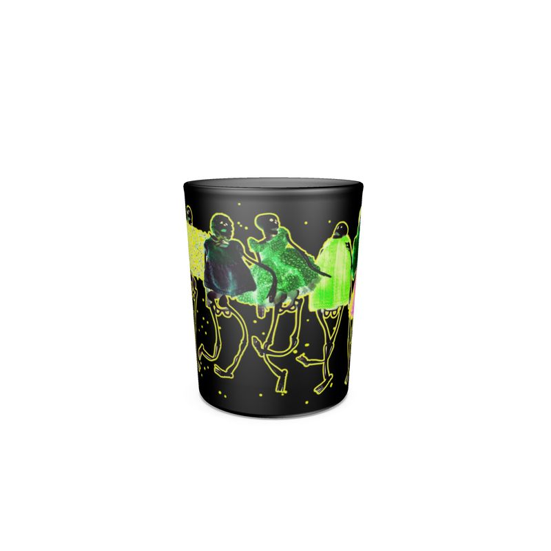 Round Shot Glass 2 Set - Green Halloween Party Skeletons