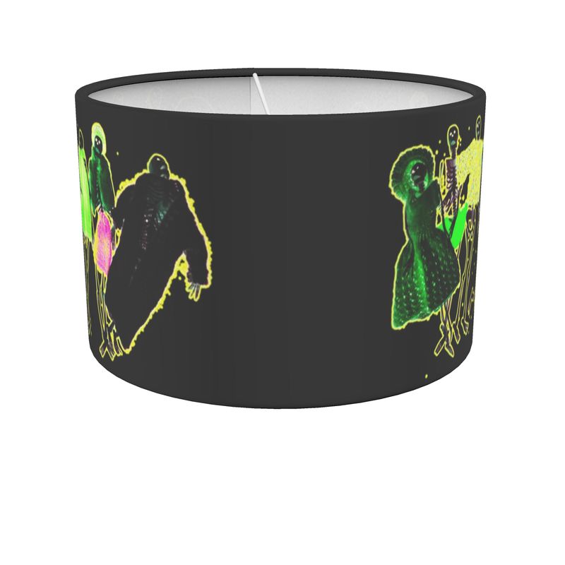 Drum Lamp Shade - Green Halloween Party Skeletons