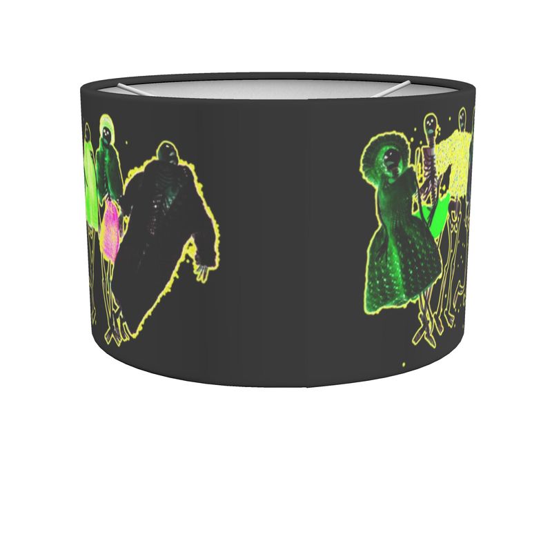 Drum Lamp Shade - Green Halloween Party Skeletons
