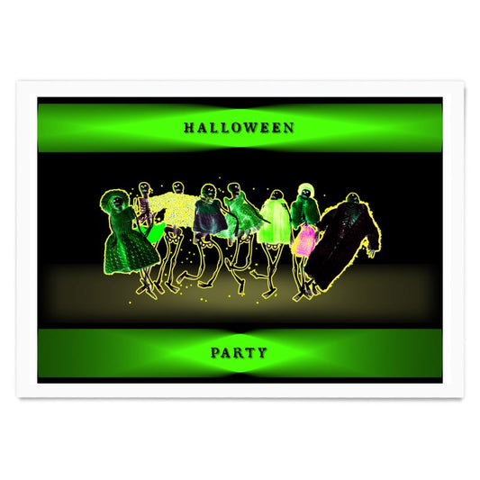 Budget A4 or A3 Poster Print - Halloween Party Skeletons
