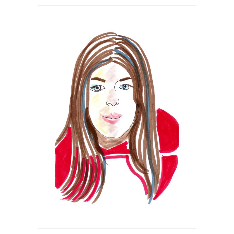 A3 art print - Girl in red white background 5 February 2023