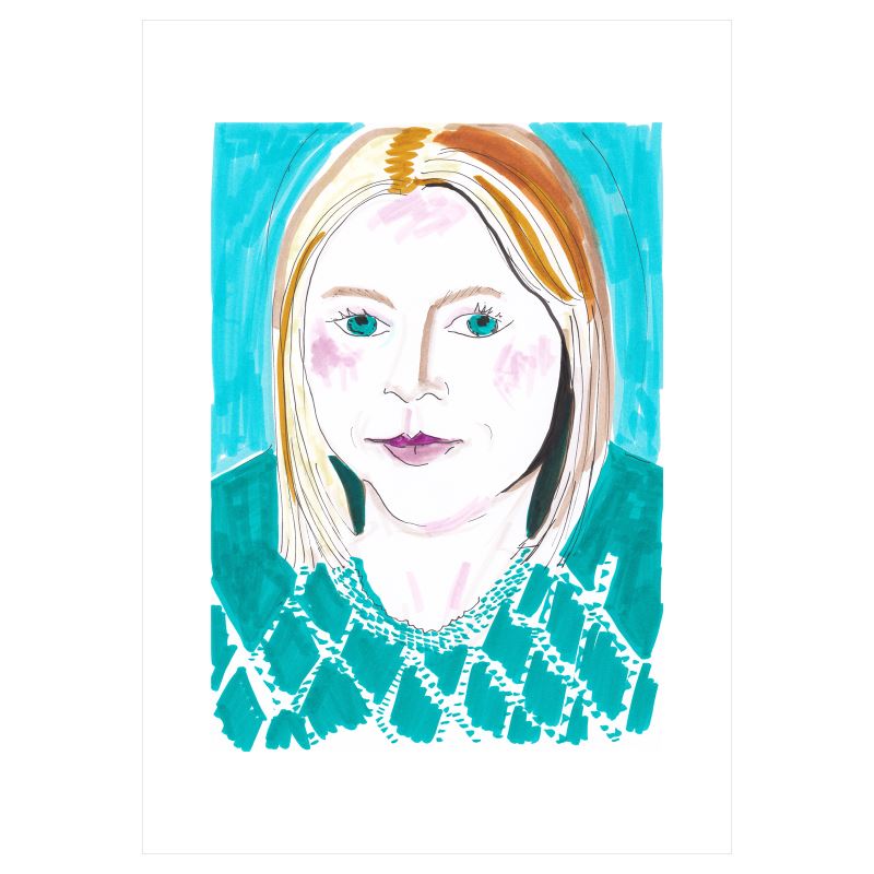 A3 art print - Woman Teal Top Turquoise Background - 12 February 2023