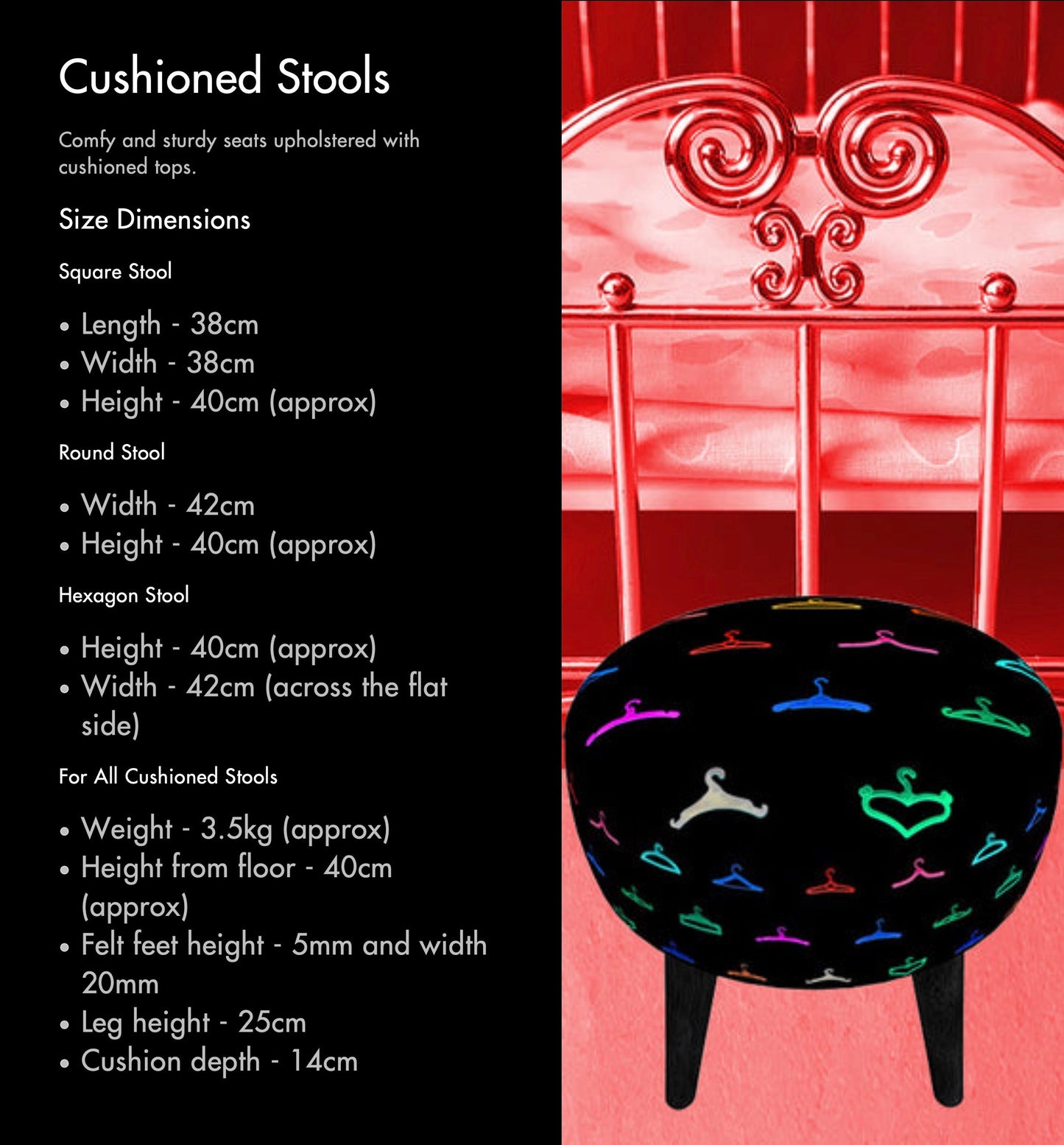 Hexagon Stool - Black Multi Hangers Pattern
